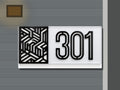 Modern geometric address sign 301 shown installed on a contemporary home exterior