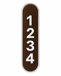 VEE-R Studio Modern Tall Vertical Address Sign in brown and clear acrylic with white house numbers